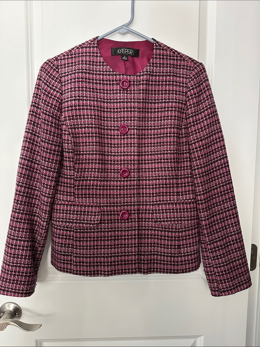 Kasper Pink Houndstooth Tweed Blazer